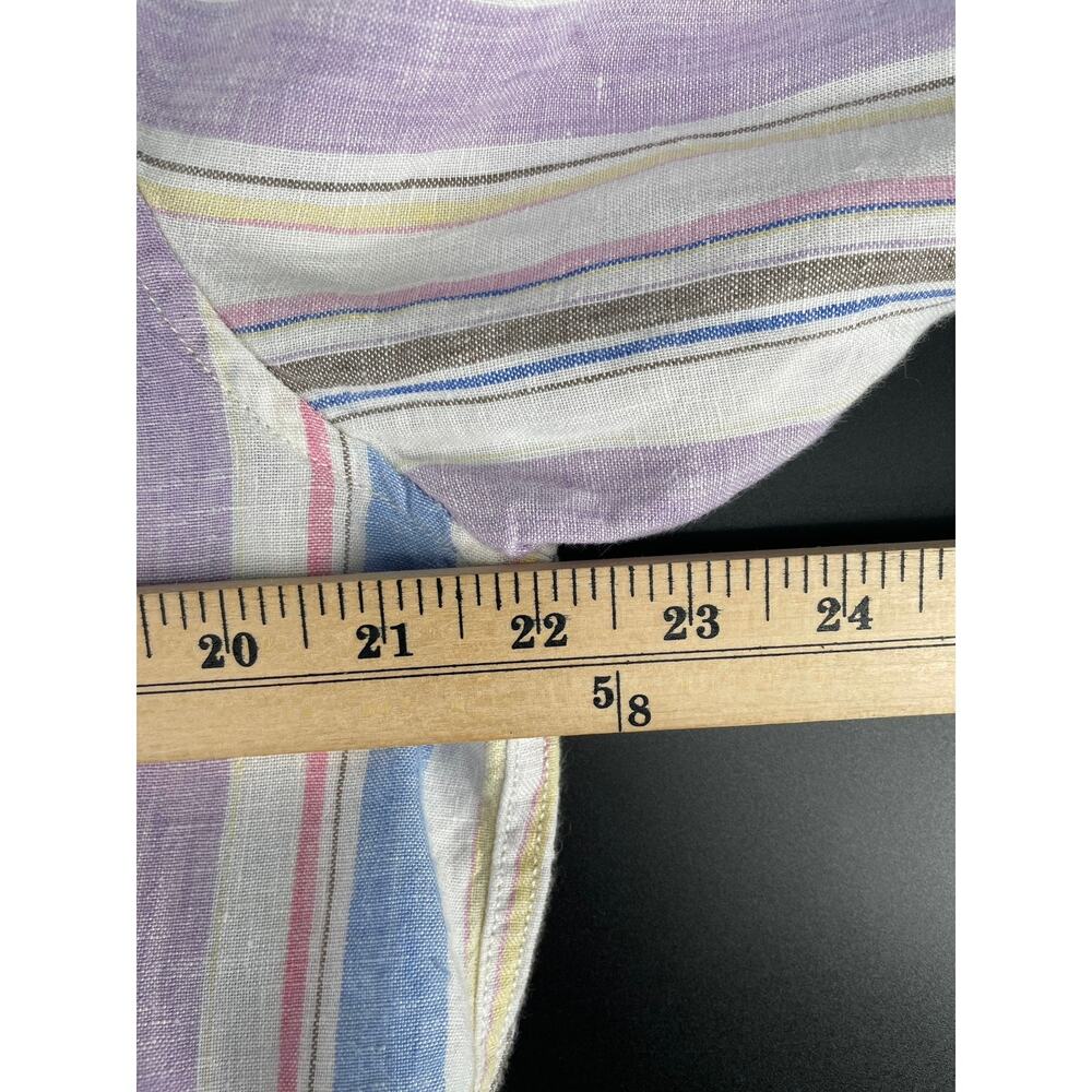 Tommy Bahama 100% Linen Button Up Shirt Men’s M Purple/Blue Candy Stripe Lng Slv - Picture 8 of 10